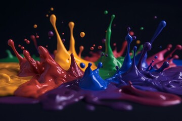 Poster - Explosions of paint splatter in rainbow hues, captured mid-movement