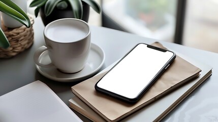 a modern smartphone with white blank mockup screen for product display and advertisement