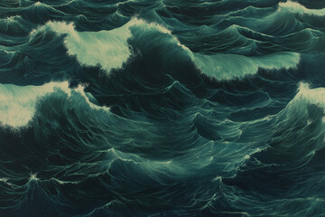 Poster - Flowing ink patterns resembling rippling water, with hues of teal and sapphire
