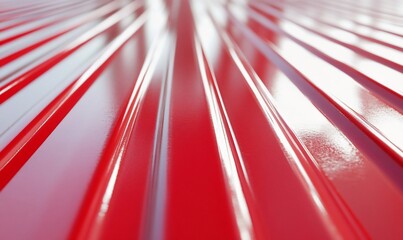 Poster - Close-up of shiny red metallic surface with ridges and reflections.