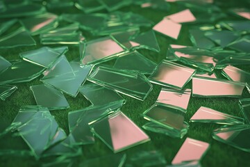 Poster - Fractured glass shards reflecting iridescent hues of green and pink