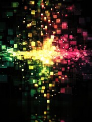 Poster - Glowing abstract mosaic with pixelated elements creates vibrant patterns in a dark atmosphere. Generative AI