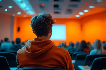 Wall Mural - Student in Lecture Hall Watching Presentation