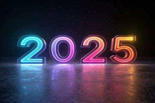 2025 mix color happy new year template banner with modern 3d text effect