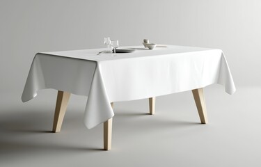 Aufkleber - Trade show exhibition advertising depicted in a 3D render illustration featuring an adjustable cloth banner or table cover on a runner table.