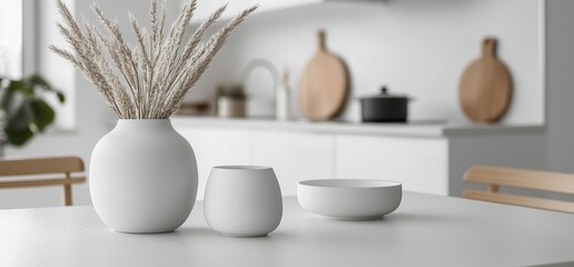 Aufkleber - A plain white table top, counter, or desk background with a blurred perspective and bokeh light effects. The background includes a white marble stone table and shelf, suitable for food or product