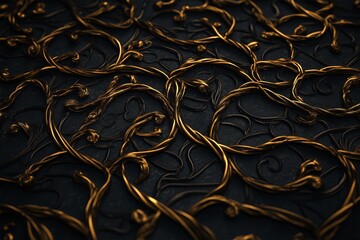 Poster - Intricate patterns of intertwined gold wire on a dark, velvety background