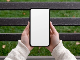 Aufkleber - In the garden, a young woman shows off her mockup of an app and website at the end of a day. A concept showing technology being used in nature.