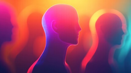 Aufkleber - Abstract faceless avatars in vibrant colors create a surreal atmosphere with ample space for text. Generative AI