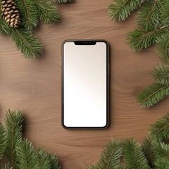Aufkleber - Mockup with a blank screen on a wooden background for a smartphone