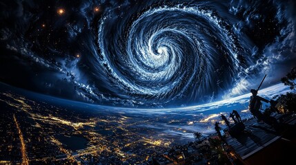 Poster - Images from space of tropical storms, such as hurricanes, cyclones and typhoons. Concept of climate change.