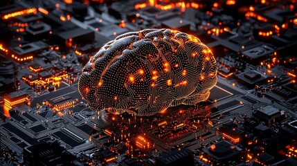Aufkleber - Innovations in the field of stock. Adoption and exploitation of AI. AI with digital brain, learning Big Data processing, analysis of information. Electronic mind. The concept of neural networks and