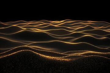 Wall Mural - Sand dunes represented as rippling golden lines on a black canvas.