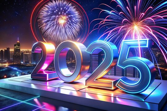 2025 3d text effect New Year's lights gold and dark red colors bake background with glowing