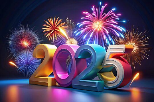 2025 3d text effect New Year's lights gold and dark red colors bake background with glowing
