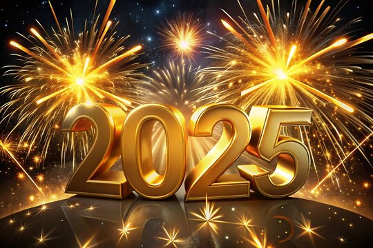 2025 3d text effect New Year's lights gold and dark red colors bake background with glowing