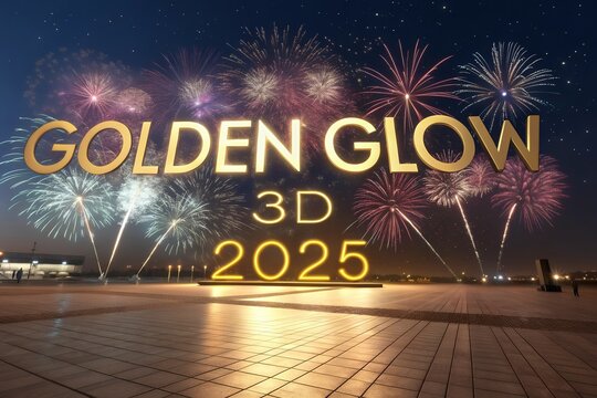 2025 3d text effect New Year's lights gold and dark red colors bake background with glowing