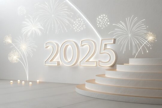 2025 3d text effect New Year's lights gold and dark red colors bake background with glowing