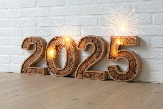 2025 3d text effect New Year's lights gold and dark red colors bake background with glowing