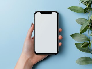 Poster - For mockup UI UX screens, this is a hand holding smartphone with a white screen against a green background