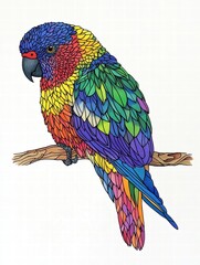 Poster - Colorful parrot perched on a branch with vibrant hues and empty space for text and design elements. Generative AI