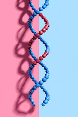 Poster - 3D representation of a DNA double helix on a pink and blue background.