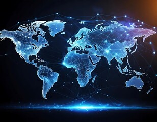 Poster - Global Network Connections Illuminating World Map