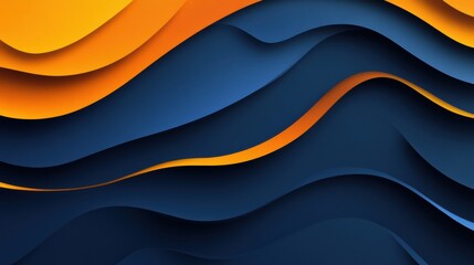 Poster - Glassy abstract waves in harmonious blue and orange tones create a soothing visual experience for artistic design inspiration. Generative AI
