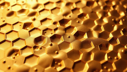 Poster - abstract geometric golden hexagones pattern background. anisotropic surface background. hexagonal st