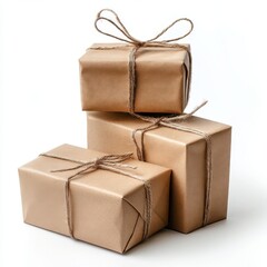 brown craft paper wrapped gift boxes, photo