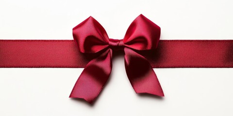 Wall Mural - Red ribbon with bow, isolated on white background, top view. photo. 