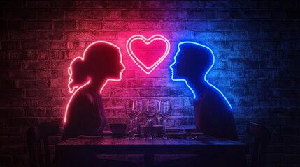 Wall Mural - Romantic Dinner Neon Logo . 