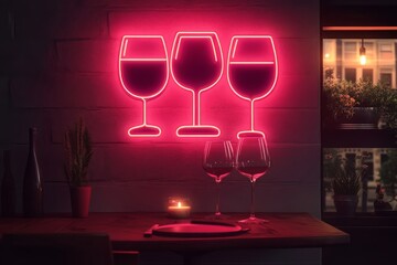 Wall Mural - Romantic dinner neon logo vector. 