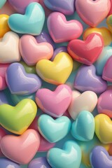 Wall Mural - Background, wallpaper as 3D multicolored porcelain hearts for valentine's day, photo