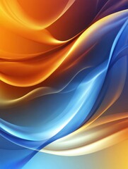 Fototapete - Glossy abstract waves in vibrant orange and blue tones creating dynamic visual flow. Generative AI
