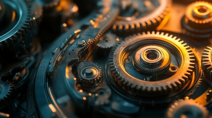 Poster - Close-Up of Intricate Clockwork Gears and Mechanisms Showcasing the Beauty of Engineering with Warm Lighting and Fine Details