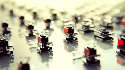 Poster - Detailed Close-Up of Circuit Board Components Featuring Translucent Switches, Colors, and Light Reflections for Technology and Innovation Backgrounds