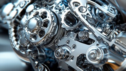 Poster - Detailed Close-up View of a Complex Metallic Mechanism Featuring Gleaming Gears and Precision Components for Industrial and Technological Applications