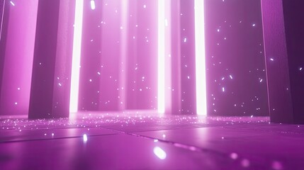 Poster - Abstract Pink Neon Light Installation With Floating Particles