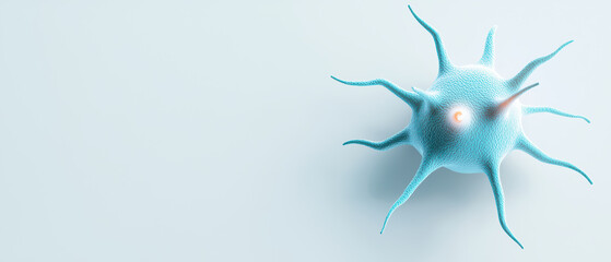 Poster - close up view of neuron with glowing connections, showcasing its intricate structure and vibrant color