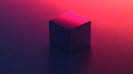 Poster - Abstract 3D Cube with Reflective Surface in Gradient Background of Pink and Blue Colors, Perfect for Modern Design, Technology or Artistic Themes