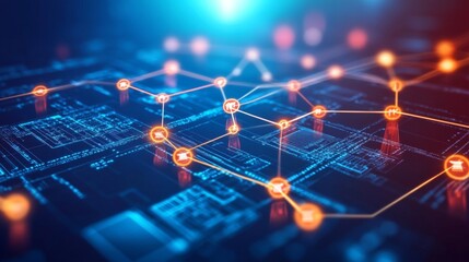 Leinwandbilder - Abstract Digital Network with Glowing Connections and Circuit Patterns Representing Technology, Innovation, and Interconnectivity in a Futuristic Environment