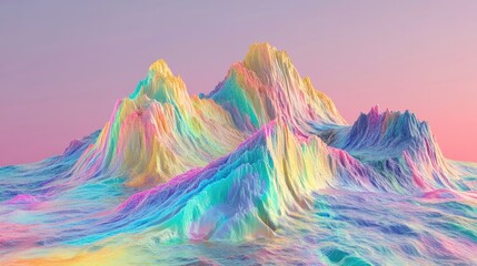 Poster - Pastel Rainbow Mountains Digital Art Landscape
