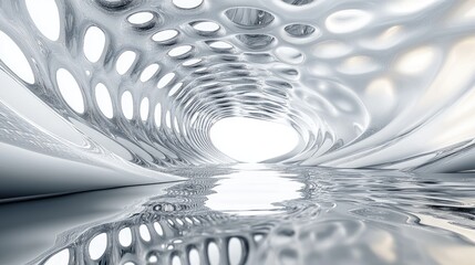 Poster - Abstract Silver Tunnel With Organic Forms