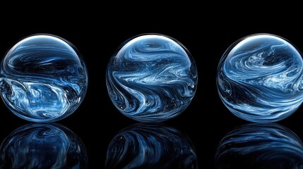 Poster - Three Blue Swirled Eggs Reflecting On Black