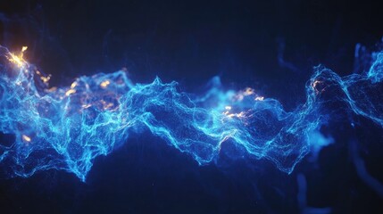 Poster - Abstract Blue And Gold Particle Wave Flow