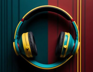 Poster - Colorful Headphones Against a Striped Background