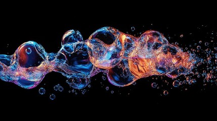 Poster - Abstract Fluid Art Blue Orange Bubbles Flowing