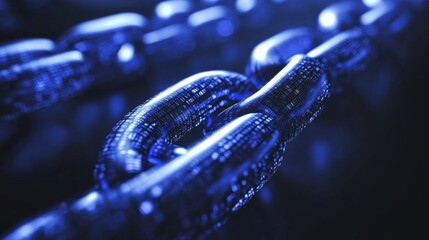 Poster - Futuristic Digital Chain Link in Deep Blue Colors Representing Connectivity and Technology with a Focus on Data Transmission and Network Security
