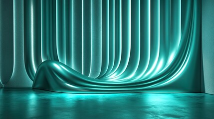 Poster - Teal Draped Fabric Stage Abstract Background Design